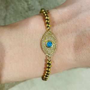 Evil eye 18k gold plated beaded bracelet
